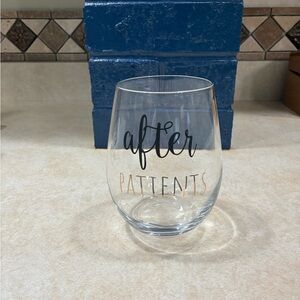 “after PATIENTS” stemless wine glass